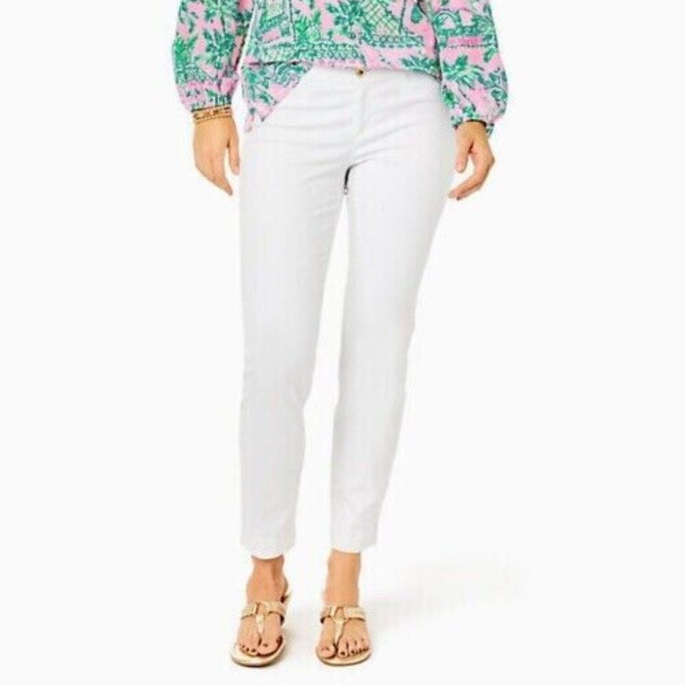 Lilly Pulitzer Sz 8 Kelly Textured Ankle Length Skinny Pants Resort White